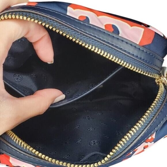 Tory Burch Crazy Logo Allover Print Blue Nylon Crossbody - Picture 5 of 7